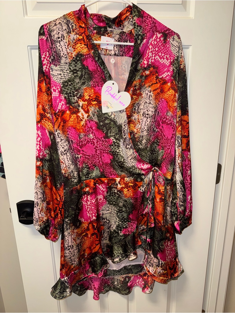 Buddy Love Multicolor Snake-Print Romper Dress with Pink Accents